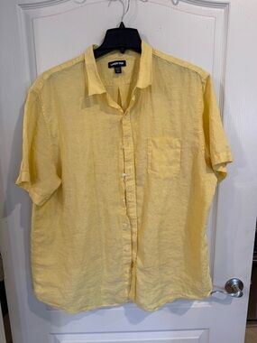 Lands' End men's yellow 100% linen short-sleeve button-up shirt xxl-t tall